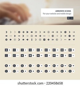 Set of arrows icons for website and mobile app design development     