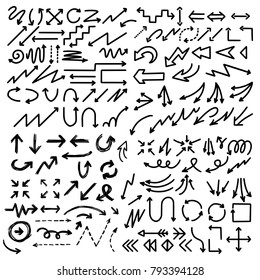 Set of Arrows Illustrated in Grunge Sketch Handmade Marker Doodle Vector Style