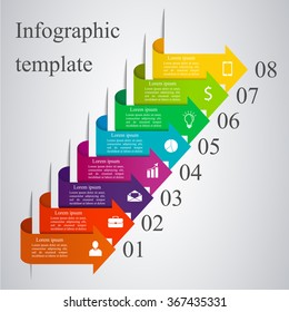 Set of arrows. Arrows infographic template. Can be used for business process with 8 options, steps, part, banner, data visualization, number options, work plan, web design.