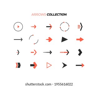 Set of arrows isolated on white background. Vector illustration. Color Arrows collection.