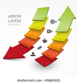 set of arrows layers up and down, vector infographics EPS 10