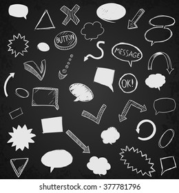 Set of arrows and message bubbles. Hand drawn vector illustration.