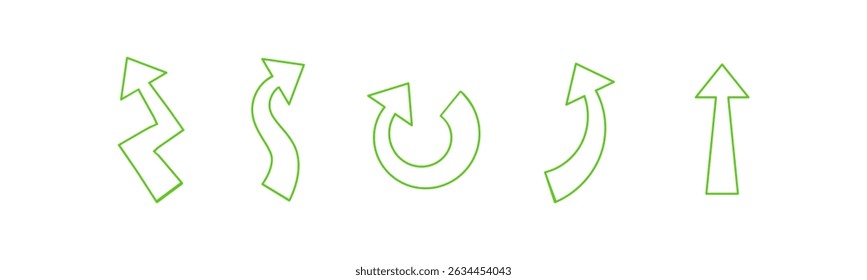Conjunto de setas movendo-se para cima na cor verde. Ilustração vetorial simples isolada sobre fundo branco.
