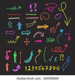 Set of arrows, numbers and signs.