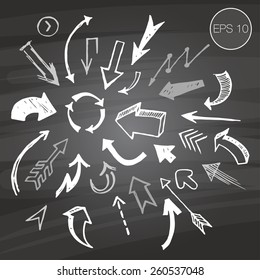 set of arrows on blackboard, hand drawn