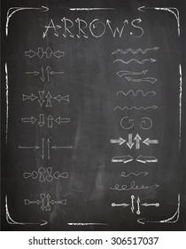 Set of arrows on chalkboard background, freehand drawing, vector, illustration