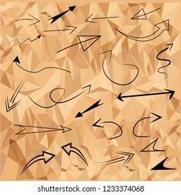 Set of arrows on crumpled paper background