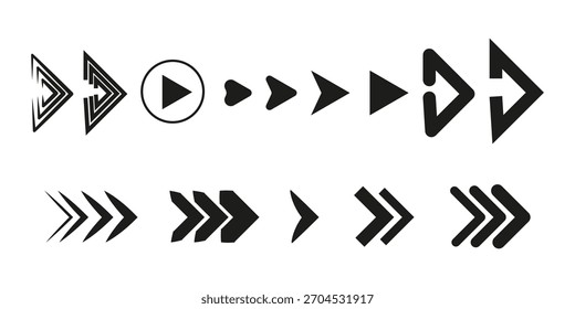 A set of arrows on an isolated background. Black and linear arrow icons. Vector. EPS 10.