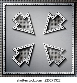 Set of arrows on a metal background