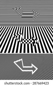 A set of arrows on a striped background. Visual effects. pop Art
