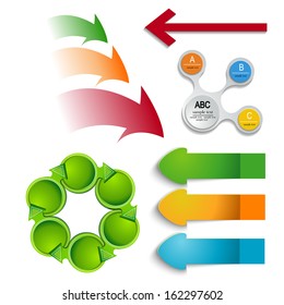 Set of arrows on a white background curved arrows in a circle pattern in different colors for graphics and lettering