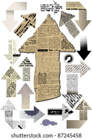 Set of arrows. Patch, newspaper, paper