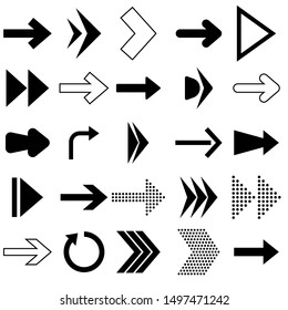 Set of arrows placed isolated on a white background, vector.