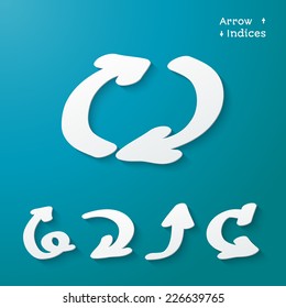 Set of arrows and pointers - 3d paper style. Vector illustration on a blue background