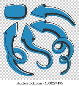 Set of arrows pointing to corner on banner. Colored vector on transparent background.
