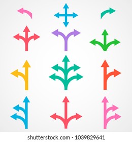 Set of arrows pointing in different directions. Business way concept. Vector icon