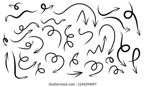 Fijar flechas apuntando en diferentes direcciones caligrafía manuscrita aislada en fondo blanco , Diseño plano moderno, ilustración Vector EPS 10