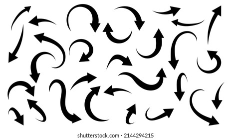 Set arrows pointing in different directions handwritten calligraphy isolated on white background , Flat Modern design, illustration Vector EPS 10