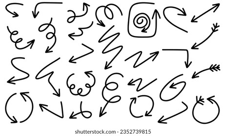 Set arrows pointing in different directions handwritten calligraphy isolated on white background , Flat Modern design, illustration Vector EPS 10