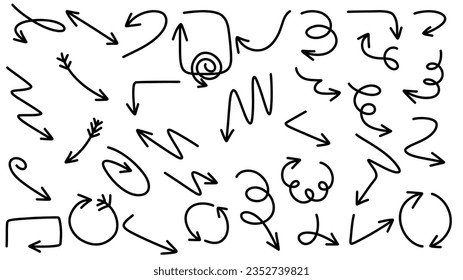 Set arrows pointing in different directions handwritten calligraphy isolated on white background , Flat Modern design, illustration Vector EPS 10