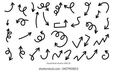 Set arrows pointing in different directions handwritten calligraphy isolated on white background , Flat Modern design, illustration Vector EPS 10