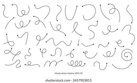 Set arrows pointing in different directions handwritten calligraphy isolated on white background , Flat Modern design, illustration Vector EPS 10