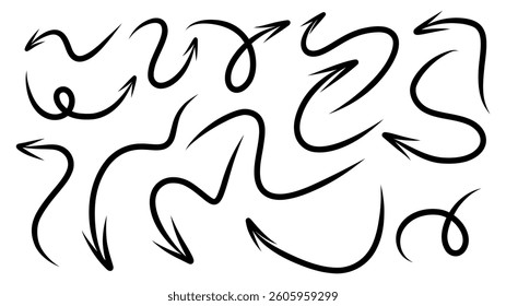 Set arrows pointing in different directions handwritten calligraphy isolated on white background , Flat Modern design, illustration Vector EPS 10