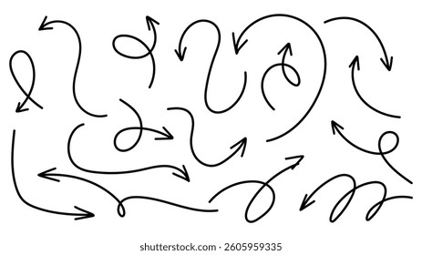 Set arrows pointing in different directions handwritten calligraphy isolated on white background , Flat Modern design, illustration Vector EPS 10