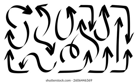 Set arrows pointing in different directions handwritten calligraphy isolated on white background , Flat Modern design, illustration Vector EPS 10