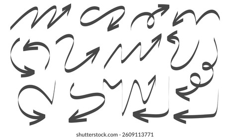 Set arrows pointing in different directions handwritten calligraphy isolated on white background , Flat Modern design, illustration Vector EPS 10