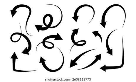 Set arrows pointing in different directions handwritten calligraphy isolated on white background , Flat Modern design, illustration Vector EPS 10