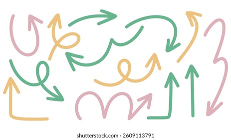 Set arrows pointing in different directions handwritten calligraphy isolated on white background , Flat Modern design, illustration Vector EPS 10