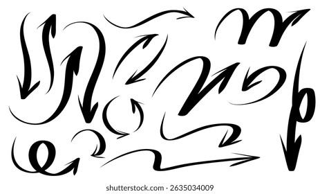 Set arrows pointing in different directions handwritten calligraphy isolated on white background , Flat Modern design, illustration Vector EPS 10