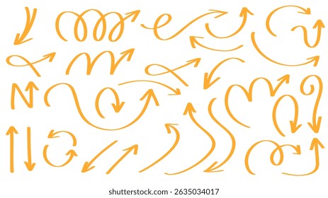 Set arrows pointing in different directions handwritten calligraphy isolated on white background , Flat Modern design, illustration Vector EPS 10