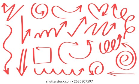 Set arrows pointing in different directions handwritten calligraphy isolated on white background , Flat Modern design, illustration Vector EPS 10