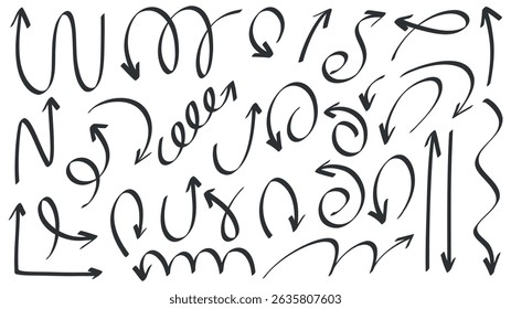 Set arrows pointing in different directions handwritten calligraphy isolated on white background , Flat Modern design, illustration Vector EPS 10