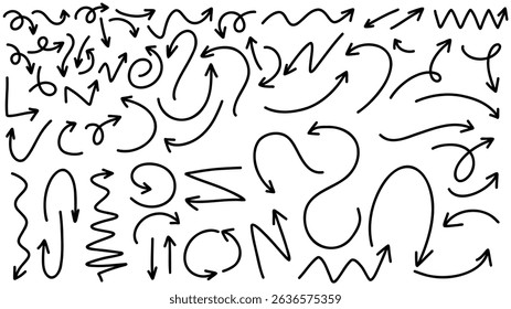 Set arrows pointing in different directions handwritten calligraphy isolated on white background , Flat Modern design, illustration Vector EPS 10