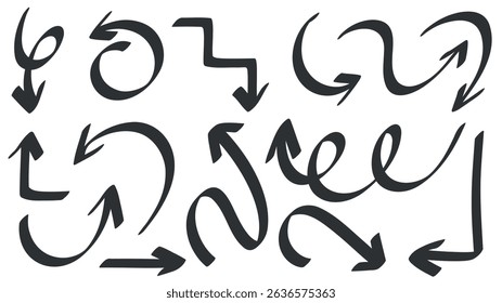 Set arrows pointing in different directions handwritten calligraphy isolated on white background , Flat Modern design, illustration Vector EPS 10