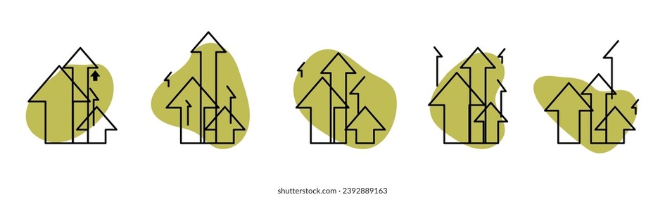 A set of arrows pointing up. Upward movement is shown. A sign of growth and development. Improvement of sales, ratings, popularity.