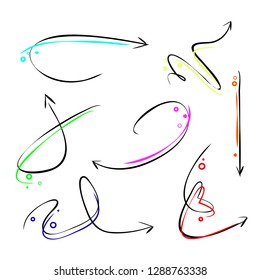 a set of arrows in rainbow colors of different shapes and sizes