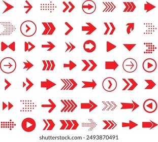 Satz von Pfeilen Rote Symbole, Pfeile, Cursor-Pfeil, rotierendes Ladesymbol, moderne einfache Pfeile, Kreisrotation laden Elemente, Vektorillustration.