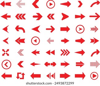 Set von Pfeilen rote Symbole, Pfeile, Cursorpfeile, moderne einfache Pfeile, Kreisrotation laden Elemente, Vektorillustration
