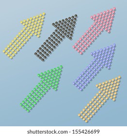 Set of arrows from the shining colorful stones. Design elements.