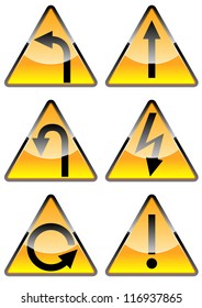 Set of arrows sign in a yellow triangle