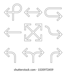 Set of arrows. Simple black outline arrow design. Flat vector icons.