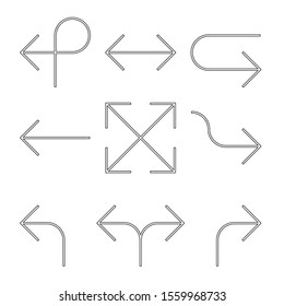 Set of arrows. Simple black outline arrow design. Flat vector icons.