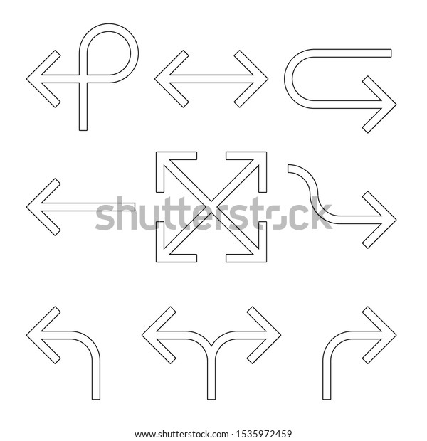 Set of arrows. Simple black outline arrow design.\
Flat vector icons.