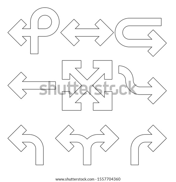 Set of arrows. Simple black outline arrow design.\
Flat vector icons.