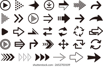 Set of arrows. Simple line arrow symbols. Vector icons. Different types of cursors.