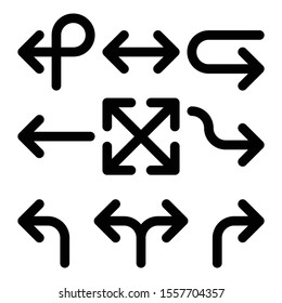 Set of arrows. Simple thick black line arrow design. Flat vector icons.